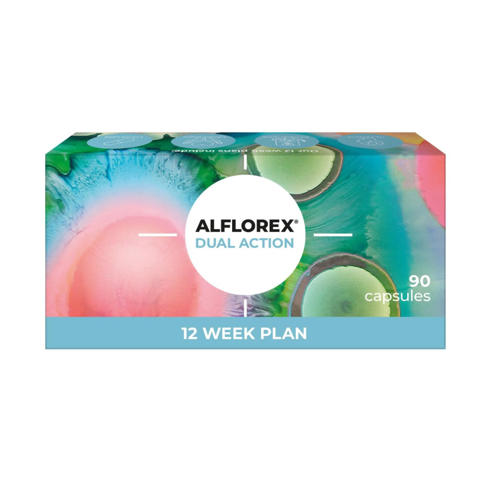 Precisionbiotics Alflorex Dual Action 12 Week Plan - Daily Gut Health Probiotics Supplement With Bifidobacterium Longum Bacteria Strains 35624 And 1714 + Calcium + Vi