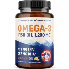 Triple Strength Omega 3 Fish Oil 1200 mg | EPA & DHA | Wild Caught, Sustainably Sourced Omega-3 Fatty Acids | Premium Burpless Omega3s | Best Essenti