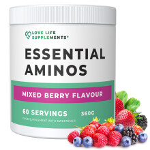 EAA Amino Acids Powder, All 9 Essential Amino Acids Including BCAA's, Mixed Berry Flavour, 360g - 60 Servings (5g of EAA's per Serving) - Love Life S