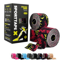 SPORTTAPE Kinesiology Tape, 5cm x 5m, 3 Rolls, Wild - Waterproof & Hypoallergenic Kinetic Physio Tape for Muscle Injury Recovery, Sports Strapping fo