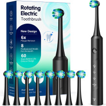 Rotating Electric Toothbrush for Adults, 8 Brush Heads & Fast Charging, 60-Day Long-Lasting Battery, 4 Modes, IPX7 Waterproof, 2-Minute Smart Timer f