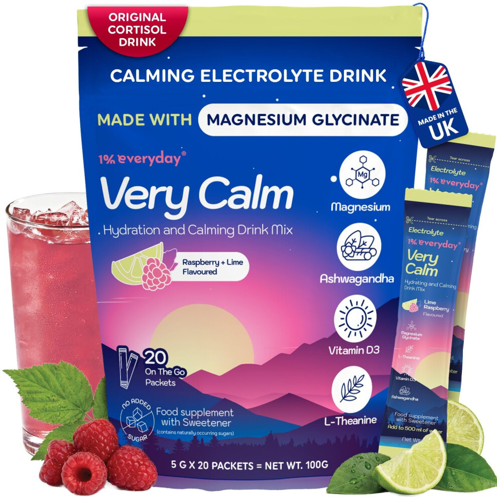 1 Percent Everyday 1% Everyday Cortisol Drink Sachets - Magnesium Glycinate Powder With Ashwagandha, L-Theanine 200Mg, Vitamin D3, Sodium & Potassium - Sugar Free Calm