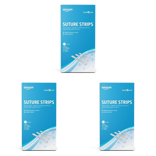 Amazon Amazon Basic Care - Hypoallergenic Sterile Suture Strips, 4 Sizes, 60 Count (Pack of 3)