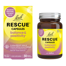 Rescue Balance & Positivity Capsules | Daily Mood Support | Bach Original Flower Essences | Saffron | Vitamin B5 & B12 | 30 Vegan Capsules