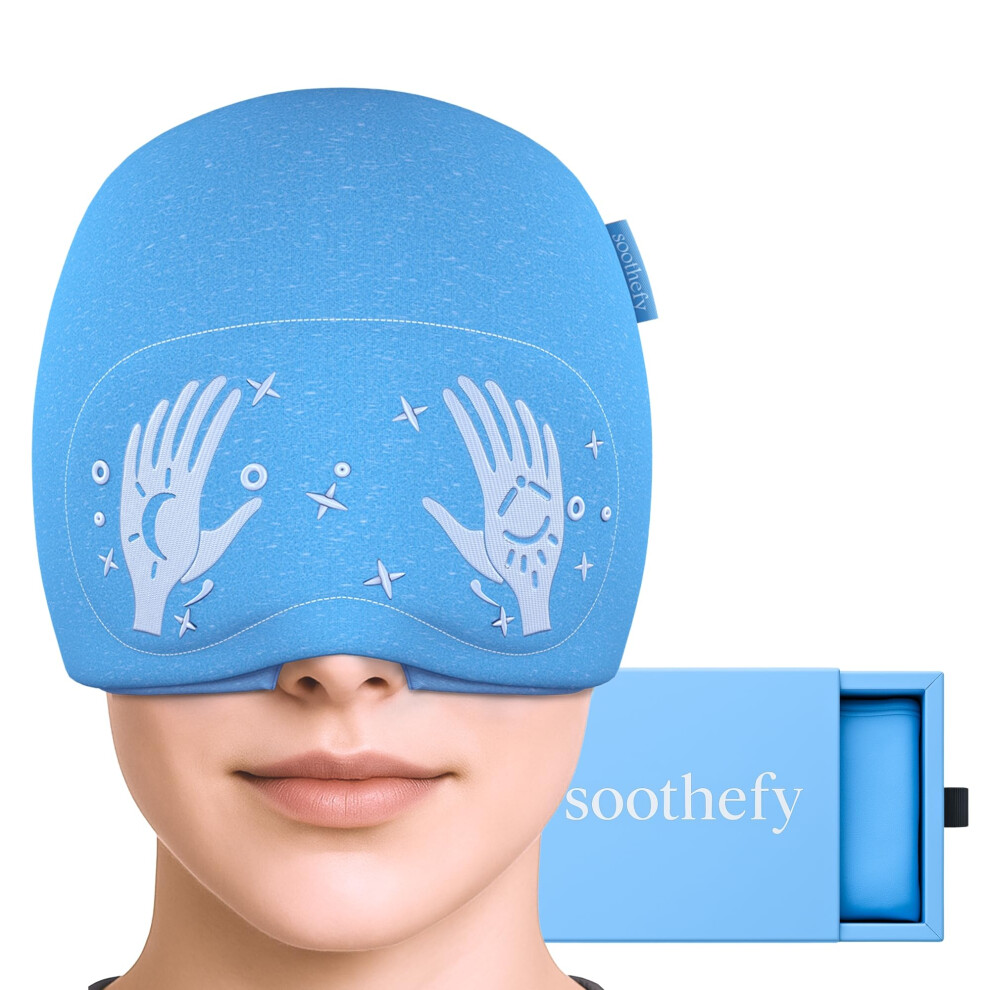 Soothefy Migraine Relief Cap - Built-In Slide-Up Eye Mask - Natural Tension Headache Relief Cap - Fsa Hsa Eligible - 360 Compression Ice Cap For Mig