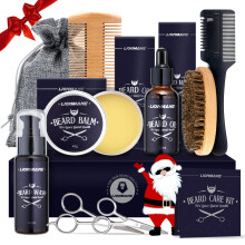 Christmas Beard Care Kit for Men, LIONMANE Beard Grooming Kit- Beard Balm, Beard Wash & Oil,Comb,Brush,Scissors,Hair Thinning Comb, Anniversary Birth