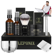 Shaving Kit for Men, Includes Sandalwood Shaving Cream, Mens After Shave Balm, Pre-Shave Oil,Shaving Brush and Bowl, Beard Bib, Aftershave Gift Set f