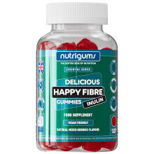 Happy Fibre (Inulin) Chicory Root Prebiotic Gummy | 3.8g Fibre | Mixed Berry Flavour | 60 Vegan Gummies | Gut Health and Digestive System Support by