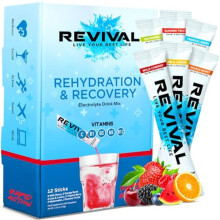 Revival Rapid Rehydration Electrolytes Powder - High Strength Vitamin C, B1, B3, B5, B12 Supplement Sachet Drink, Effervescent Electrolyte Hydration