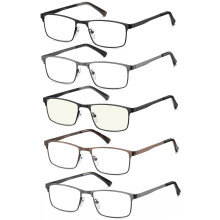 Eyecedar 5-Pack Reading Glasses Men Metal Frame Rectangle Style Stainless Steel Material Spring Hinges Readers Glasses 1.75