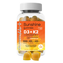 2 Months Supply Vitamin D+K2 Gummies with Calcium, High Strength Sugar Free Sunshine Gummies, Natural Orange Flavoured Vegetarian Gummies
