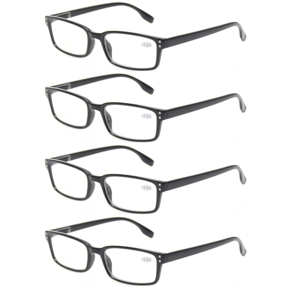 Photos - Glasses & Contact Lenses Kerecsen 4-Pack Rectangular Retro Style Men Reading Glasses Spring Hinges Comfortable Readers (+2.25, 4 Pack Black)