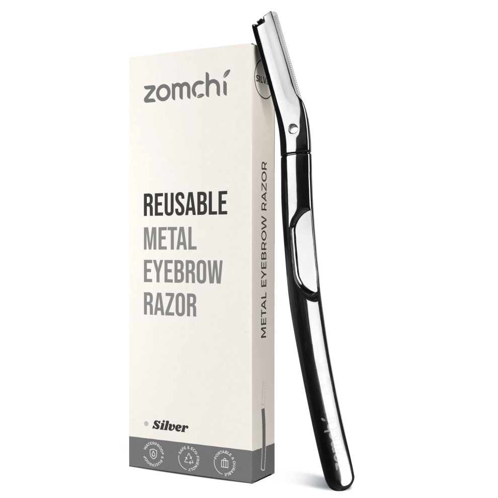 Zomchi Silver Dermaplaning Tool For Face, Eyebrow Shaper For Women And Men, Precision Silicone Cover, Reusable Metal Handle - Polished