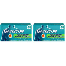 Gaviscon Peppermint Heartburn & Indigestion Relief, 48 Tablets - Fast-Acting, Soothing Formula for Digestive Comfort, Easy-to-Swallow, Long-Lasting,