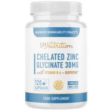 Chelated Zinc Supplements - Zinc Glycinate 30 mg (120 Capsules) Highly-Absorbable TRAACS Chelated with Vitamin B6 & BioPerine - Immune & Skin Health