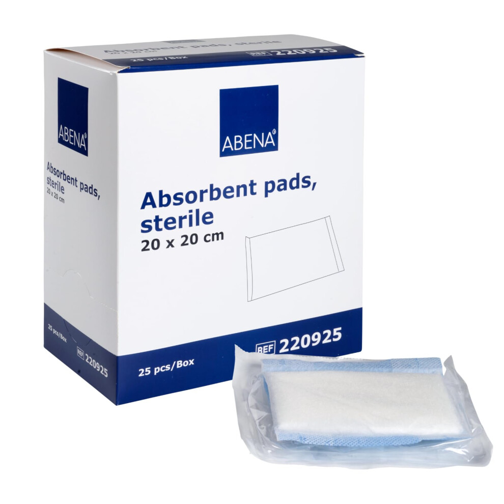 Abena Absorbent Pads, 25 Pack, 20X20cm Wound Dressings, Sterile, Soft Absorbent Gauze For Wound Dressing, Liquid Repellent Dressing