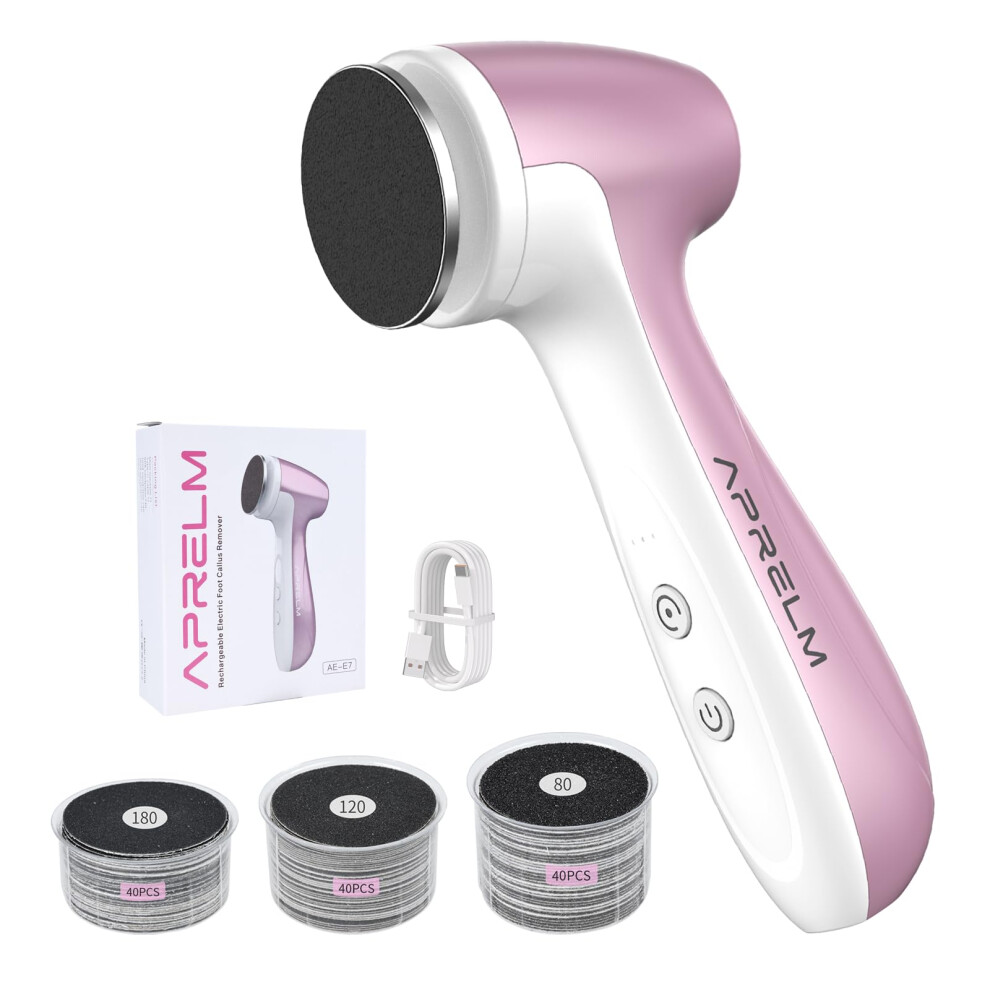 Aprelm -E7 Rechargeable Electric Foot Callus Remover With 3-Sizes 120Pcs Sandpaper Discs, Professional 1000Rpm 3-Speed Control Electric Foot File (Pin