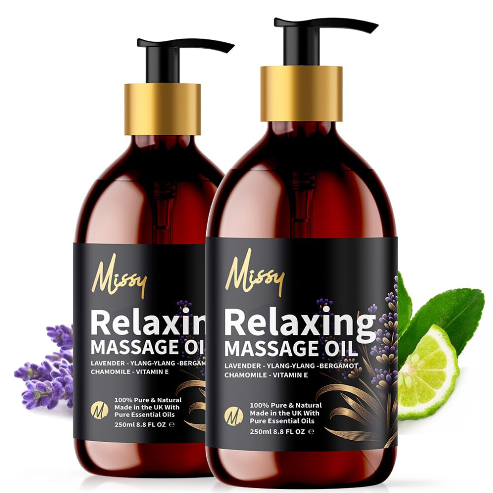 Just Missy Lavender Missy Premium Relaxing Massage Oil Twin Pack (500Ml Total) - Indulgent Calming Formula, Featuring Chamomile, Ylang Ylang & Bergamot, Fortif