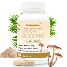 Organic Tiger Milk Mushroom for Lungs | Lignosus Rhinocerus 900mg Per Serving (10:1 Extract Equiv. to 9000mg) Potent Mushroom Supplement | Supports L