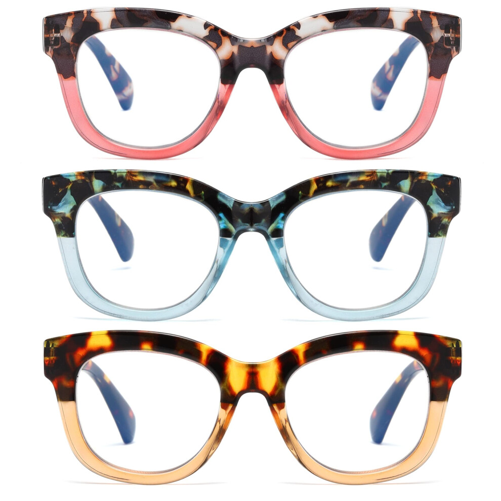 Fsread Blue/Light Oversized Reading Glasses For Women Blocking Computer Readers Spring Hinge Retro +1.5