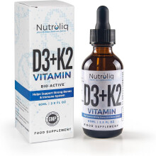 Nutroliq Vitamin D3 + K2 Liquid Drops - 4000IU Vit D3, 100mcg Vit K as MK7, MCT, Extra Virgin Olive Oil - For Immune & Bone Health, Better Energy, Ca