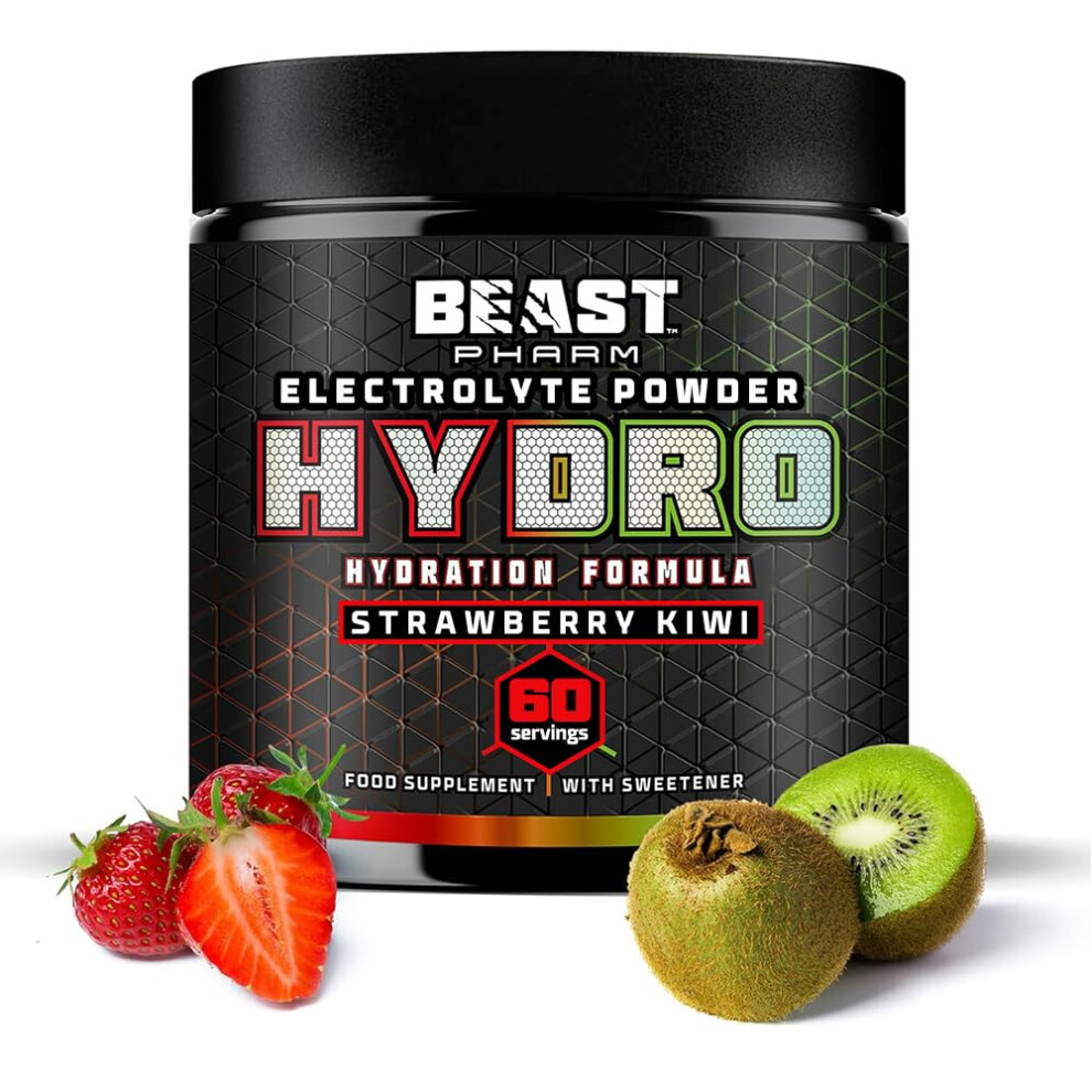 Beast Pharm Beast Electrolytes Powder - 60 Servings Keto Hydration Drinks With Potassium Supplement - 360G, Strawberry Kiwi
