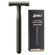 BAILI Double Edge Safety Razor Reusable Manual Long Handle Stainless Steel DE Wet Shaving for Men Women Beard Bikini Armpit Leg Hair Removal Matte Bl