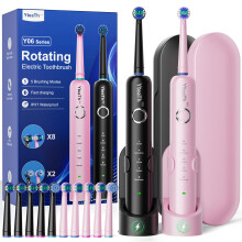 2 Pack Rotating Electric Toothbrush with 8 Brush Heads (2 Types) for Adults and Kids, 60-Day Battery Life, Wireless Wall Charging Station, 5 Modes So