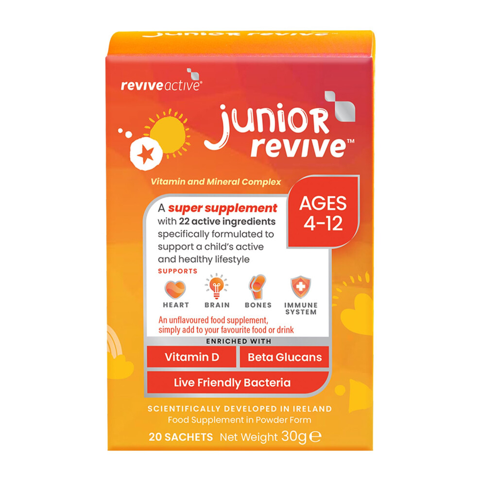 Revive Active Junior Revive Unflavoured, Kids Multivitamin - 22 Active Ingredients - 1 Daily Sachet - Childrens Vitamin & Mineral Complex - Supports Heart Health,