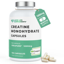 Creapure Creatine Monohydrate Capsules (1 Gram per Capsule) | 150 Capsules (not Powder or Tablets) | 30-50 Servings | Love Life Supplements - 'Clean