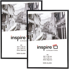 Hampton Frames Backloader Poster Frame Pack of 2 | A3 Size, Black, Acrylic Front, Foil Wrapped Plastic | Drop-In Back, Wall Mount | For Photos, Certi
