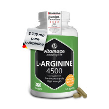 L-Arginine High Strength 4500 mg per Daily Dosage - 360 Capsules of 750 mg - Sport Performance Booster - Natural Supplement of Pure L Arginine Withou