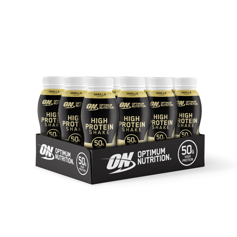 Optimum Nutrition High Protein Shake Bottles, Ready To Drink Healthy Snacks, No Added Sugars, Low Fat, Vanilla Flavour, 12X500ml, Packaging May Vary