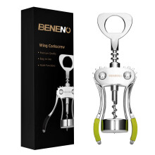 Wine Bottle Openers, BENENO Zinc Alloy Premium Wing Corkscrew Wine Opener with Multifunctional Corks and Caps Bottle Opener, Green