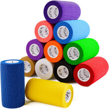 Inksafe Assorted Colours Self Adherent Cohesive Bandages 10cm x 4.5m Box of 12 - Uses Include Vet Wrap, Tape for Human Wrist and Ankle Sprains and Sp