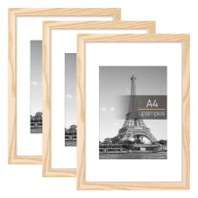 upsimples 3 Pack A4 Picture Frame, A4 Natural Picture Frames 21 X 29,7 cm, Frame Wall Hanging Landscape or Portrait Orientation
