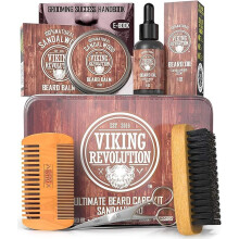 Viking Revolution - Beard Grooming Kit for Men - Ultimate Beard Kit with 100% Boar Beard Brush, Beard Comb, Beard Balm, Beard Oil & More - Gifts for