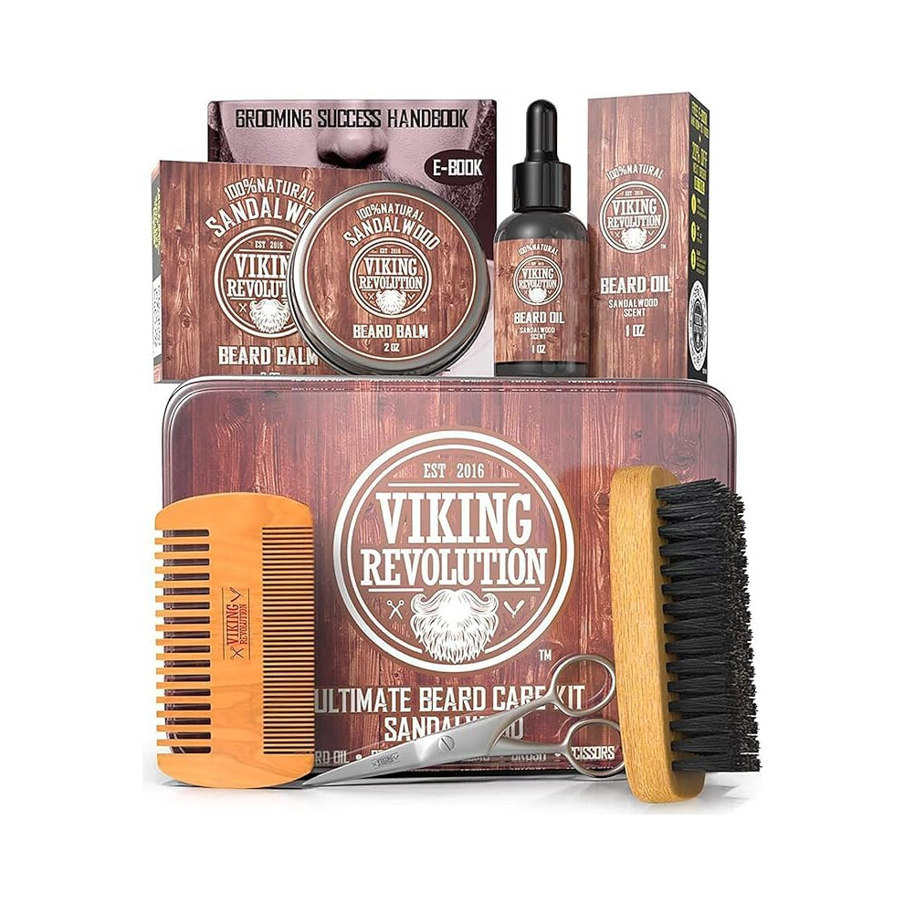 Viking Revolution - Beard Grooming Kit For Men - Ultimate Beard Kit With 100% Boar Beard Brush, Beard Comb, Beard Balm, Beard Oil & More - Gifts For