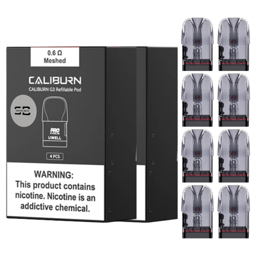 Survival Boyz Uwell Caliburn G3 Pods (0.6Ohm) - 2 X 4 Packs For Uwell Caliburn G3 Pod Kit, 2Ml Capacity - No Nicotine (0.6Ohm 2 Packs)