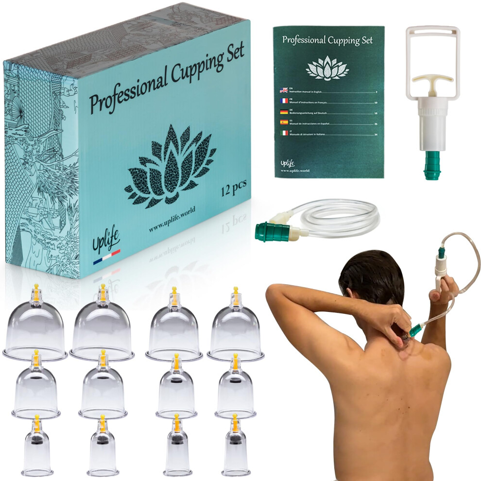 Uplife Cupping Therapy Set - Suction Cups For Body, Muscle, Neck And Back Pain Relief - Anti Cellulite Massage Hijama Kit (12 Cups)