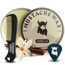 Striking Viking Moustache Wax and Comb Kit - 60g, Vanilla Scent - Strong Hold Moustache Grooming Kit with Anti-Static Comb for Precise Grooming - Non