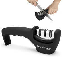 Lantana Smart Sharp Knife Sharpener - Professional 3 Stage Manual Sharpener for Sharpening Kitchen Knives - Ceramic Stone, Tungsten Carbide Plates, D