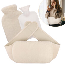 Starvortex Hot Water Bottle Belt - 1Litre Wrap Around Bottle for Adults & Kids - Soft, Fluffy Neck & Shoulder Support (White)