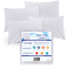 Eutony Pillow Protectors Waterproof 4 Pack Terry Towel Zipped - Ultra Luxe Zipped Waterproof Pillow Protectors, Soft & Breathable Hypoallergenic 50 x