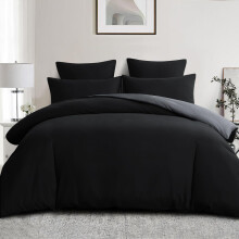 Aisbo King Size Duvet Cover Set - 3Pcs Reversible Bedding Bed Set Black and Grey Kingsize Soft Brushed Microfiber Quilt Cover with 2 Pillowcases 50x7