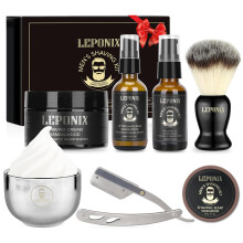 Shaving Kit for Men, Shaving Set of Sandalwood Shaving Cream, Mens After Shave Balm, Pre-Shave Oil,Shaving Brush and Bowl,Shaving Soap Gift Set for M