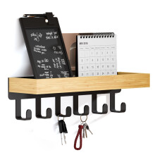 SWTYMIKI Key Holder with Wood Tray and 6 Hooks, Wall Mounted Key Racks, Key Hangers Home Decor Key Rack Mail Organizer for Hallway, Entryway, Bedroom