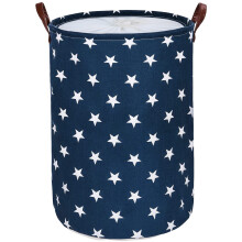 DOKEHOM 24-Inches Freestanding Laundry Basket with Lid, Collapsible Extra Large Drawstring Clothes Hamper Storage with Handle (Blue Star, XL)