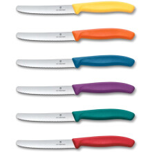 Victorinox Swiss Classic, Breakfast Knife, Bread Knife Set, 6-Piece, Sharp Blade, Serrated Edge, 11 cm, Plastic Handle, Stainless Steel, Multicoloure