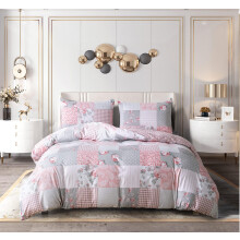 PRIME LINENS Single Duvet Cover Set 3 Pcs Polyester-Cotton Quilt Cover Bedding Set Pillow Case and Extra Fitted Sheet Included Easy Care (Floral Grey
